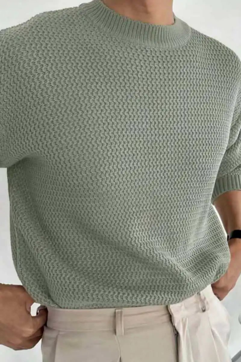 Design Textured Knit Crewneck Sweater Beige - 9