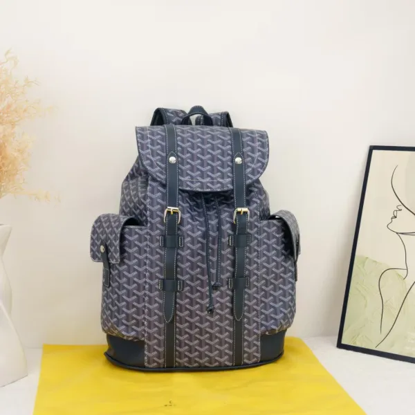 Goyard Saint Louis Backpack Graphite Gray with Cognac Leather Trim - 11