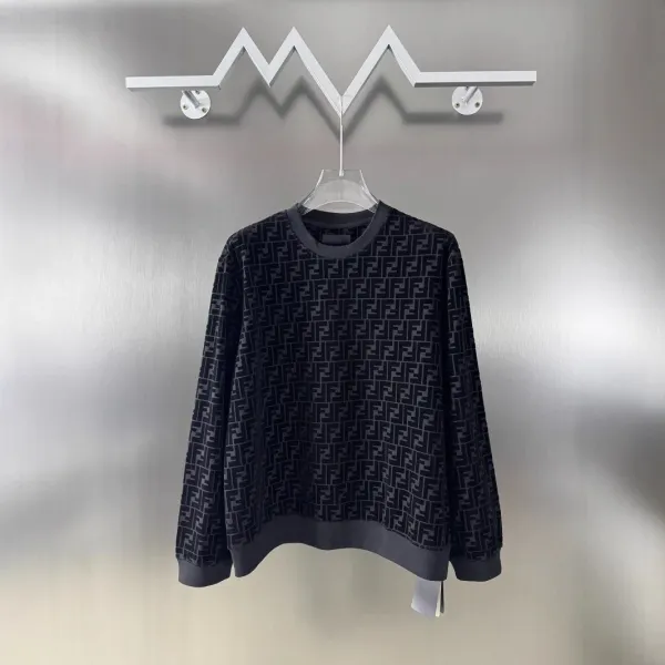 Fendi FF Logo Print Crewneck Sweatshirt Black Hoodie - 1
