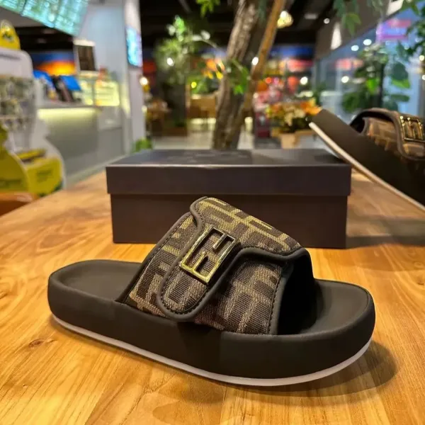 Fendi FF Logo Slide Sandals Multicolor Slippers - 10