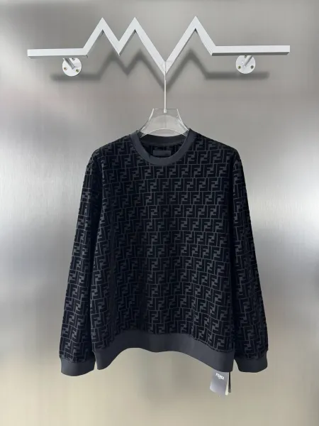 Fendi FF Logo Print Crewneck Sweatshirt Black Hoodie - 2