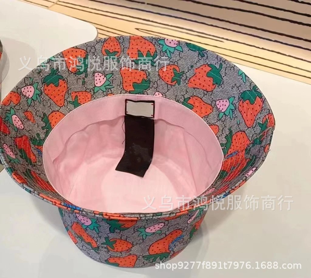 Design Strawberry Print Bucket Hat and Baseball Cap Set Multicolor Accessories - 4