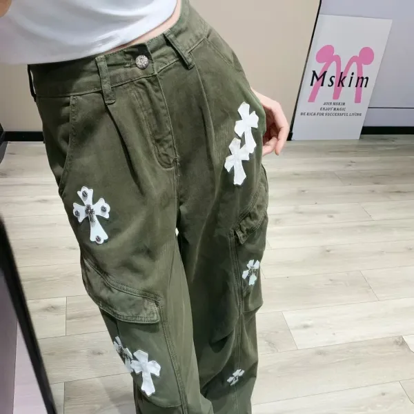 Design Mskim Cross-Embellished Cargo Pants Army Green Pants - 1