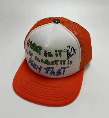Design Trucker Hat Orange with Handwritten Graphic - 1