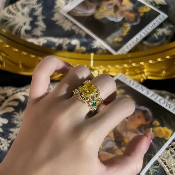 Design Statement Ring with Citrine and Emerald Accents Gold Tone Jewelry - 3