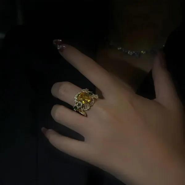 Design Statement Ring with Citrine and Emerald Accents Gold Tone Jewelry - 11