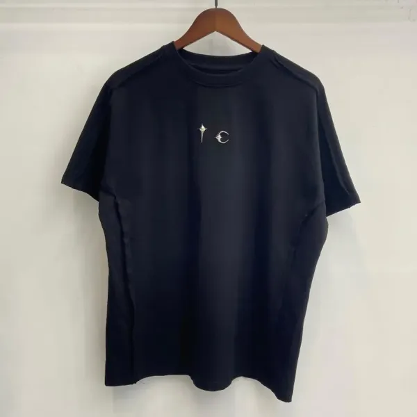 Design Minimalist Star and Moon Embroidered Black T-Shirt - 1