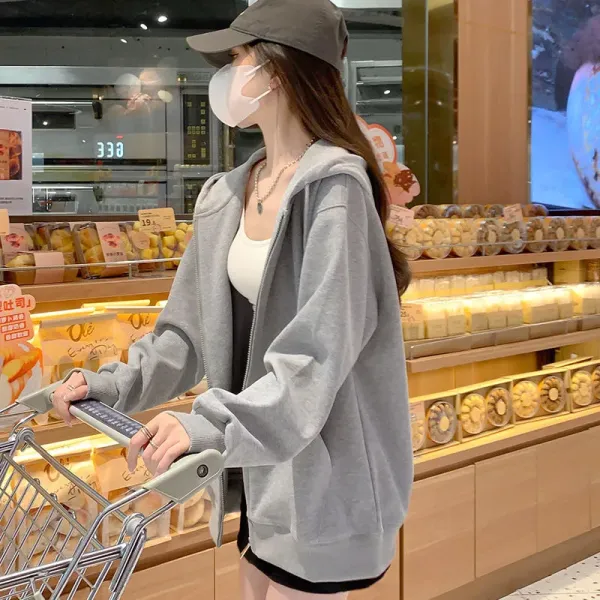 Design Zip-Up Hoodie Gray Oversized Streetwear Hoodie - 1