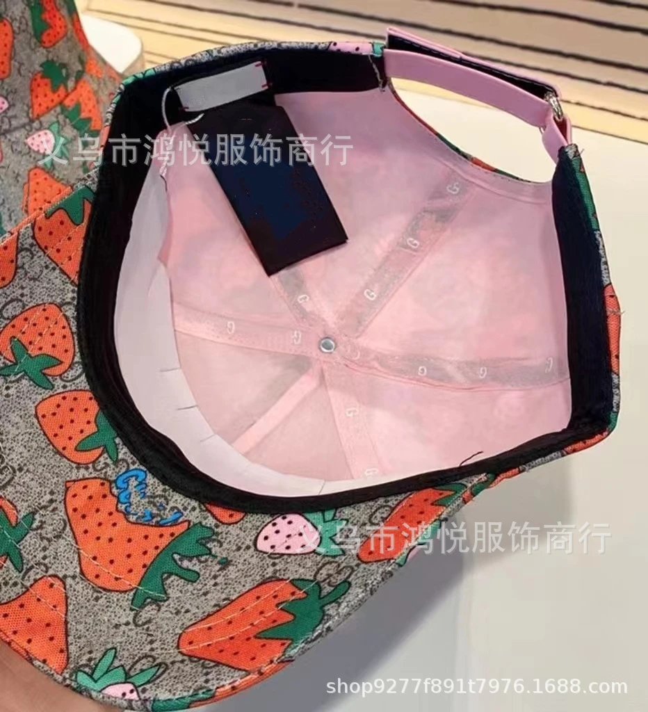 Design Strawberry Print Bucket Hat and Baseball Cap Set Multicolor Accessories - 3