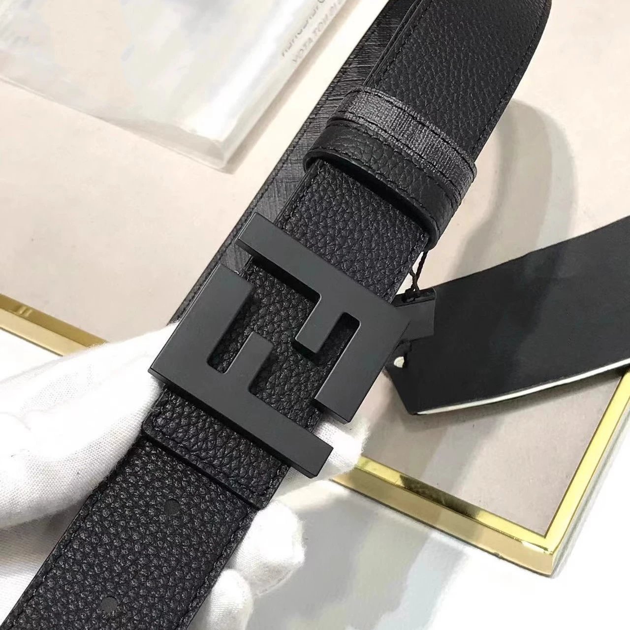 Fendi FF Logo Buckle Leather Belt Black - 6