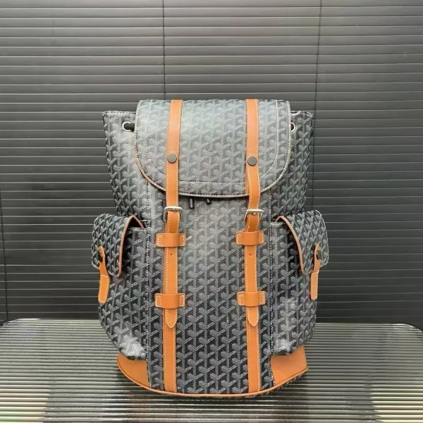 Goyard Saint Louis Backpack Graphite Gray with Cognac Leather Trim - 1