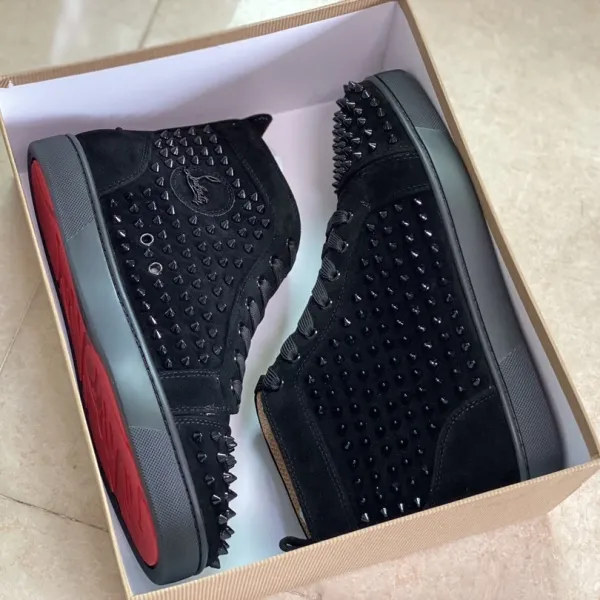 Christian Louboutin Louis Spiky Black Suede High-Top Sneakers - 16