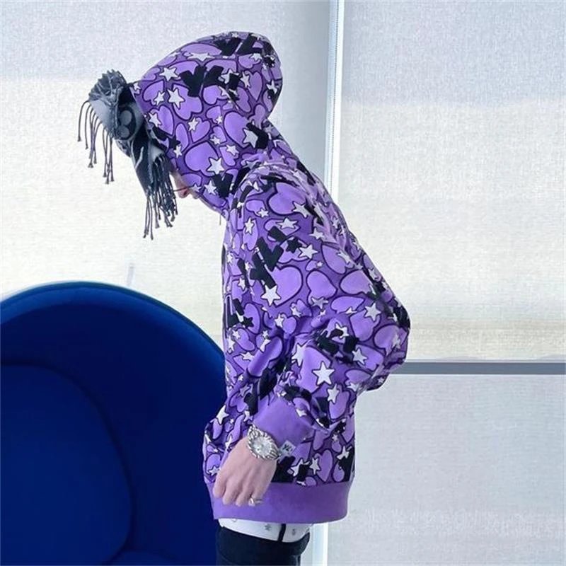 Design YL! Heart Star Print Zip-Up Hoodie Purple - 4