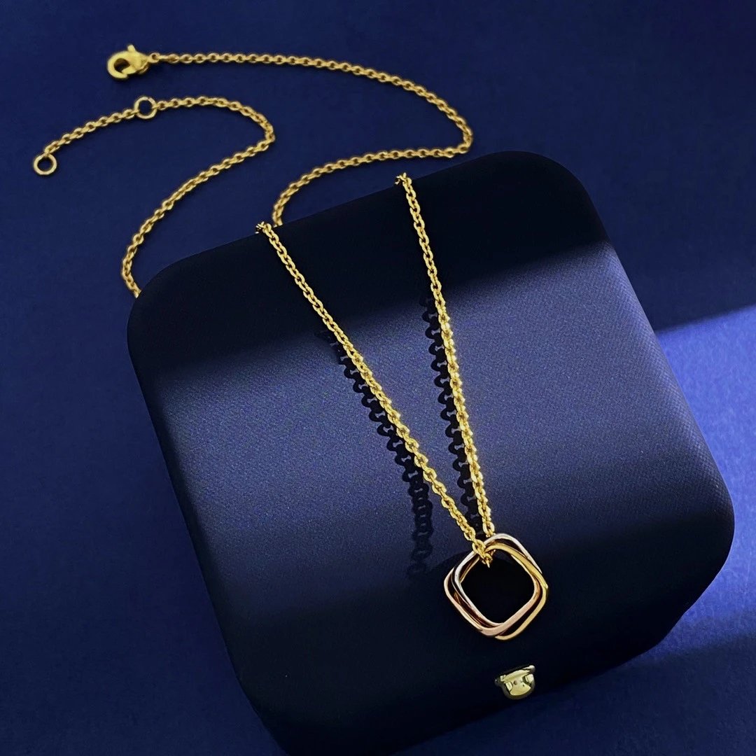 Geometric Square Pendant Gold Necklace Jewelry