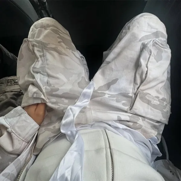 Design Cargo Pants White Gray Camo Print - 5