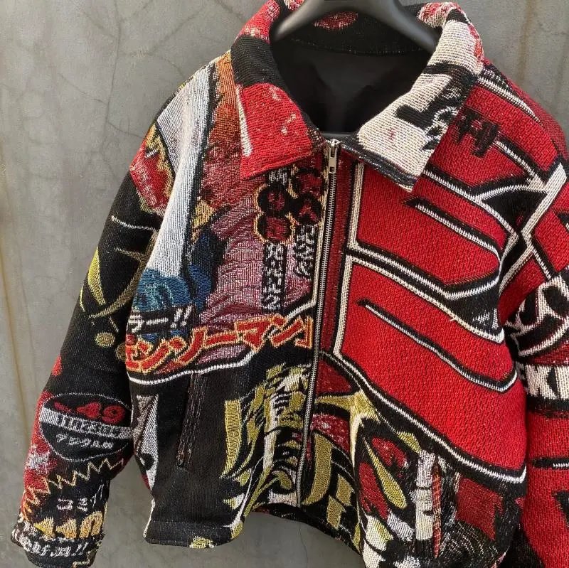 Design Graphic Jacquard Bomber Jacket Multicolor Outerwear.jacket - 4