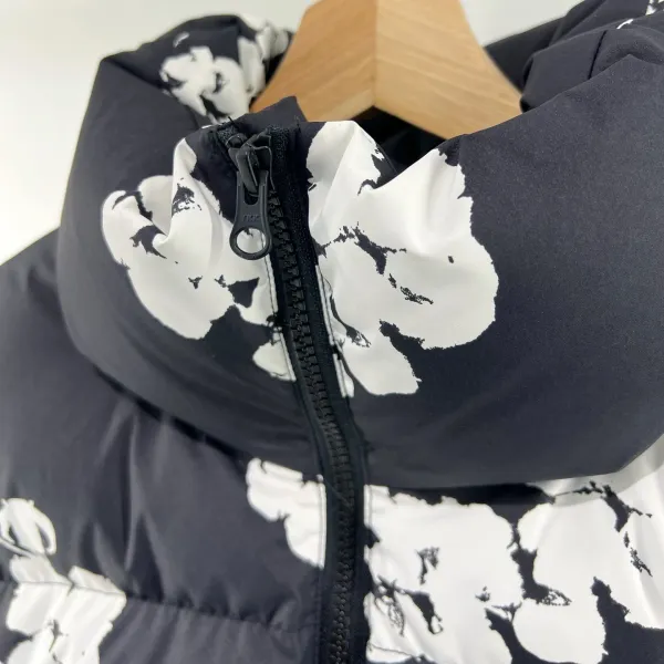 Design Floral Print Black Puffer Jacket Down Jacket - 7