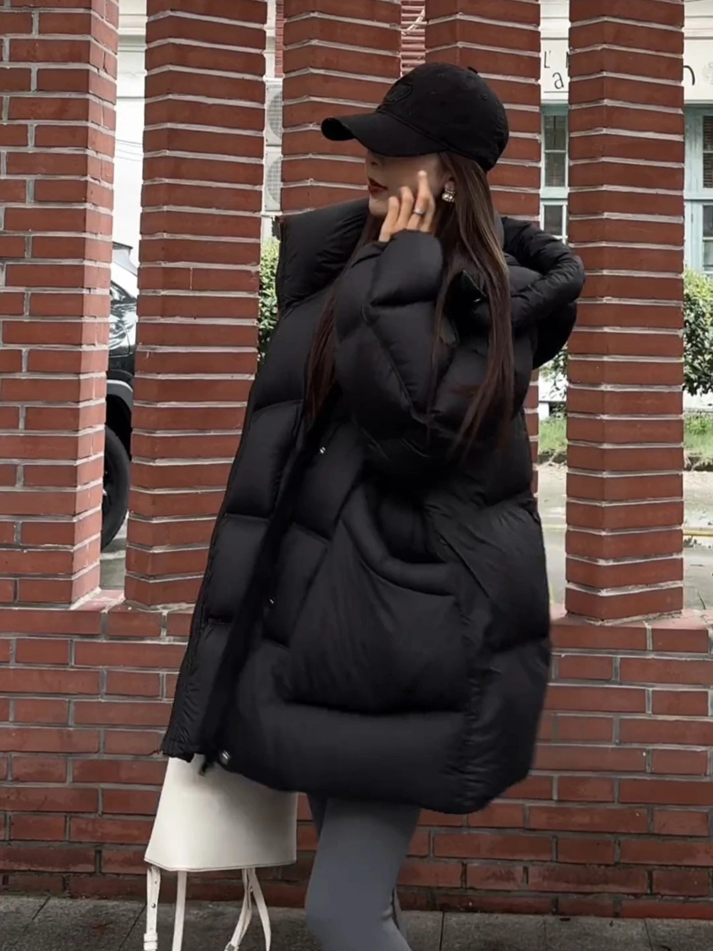 Chanel Logo Cap + Oversized Puffer Coat in Burgundy Down Jacket - 30