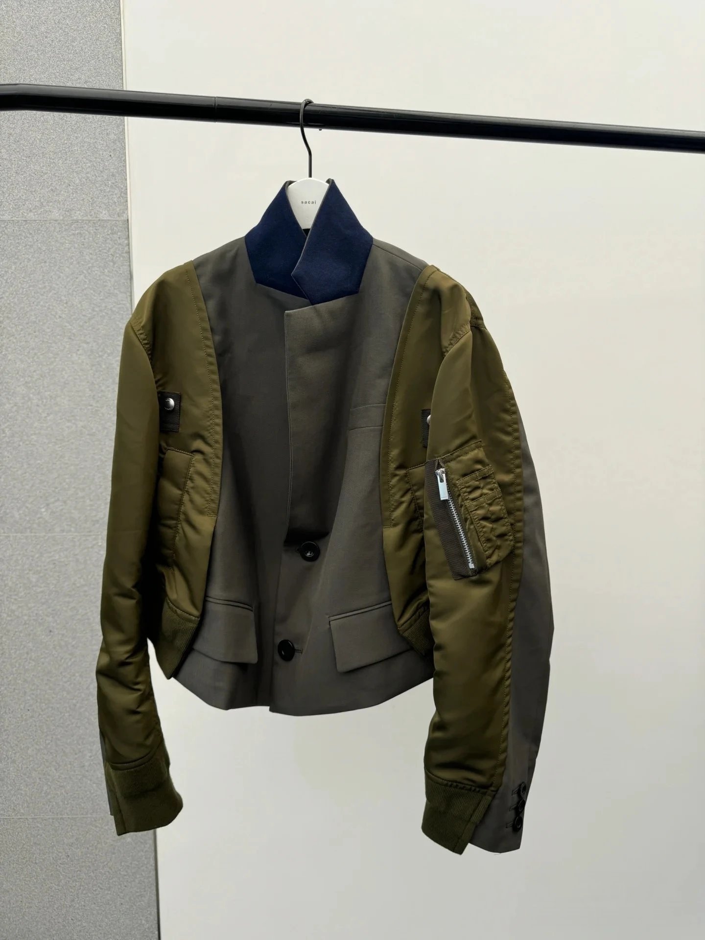 Design Sacai Hybrid Bomber Jacket Olive and Gray Outerwear Jacket - 1