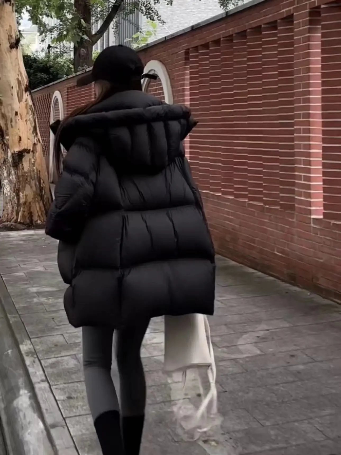 Chanel Logo Cap + Oversized Puffer Coat in Burgundy Down Jacket - 36