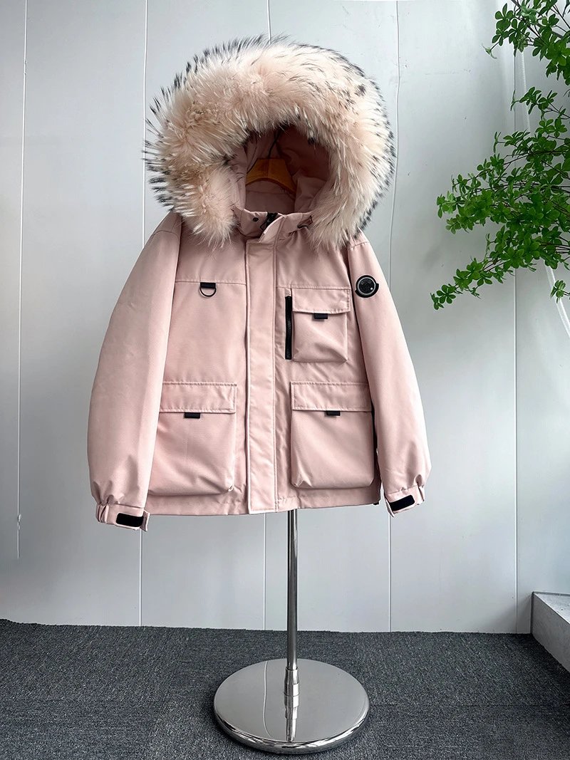 Design Parka Jacket with Faux Fur Hood in Pink - 14