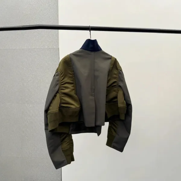 Design Sacai Hybrid Bomber Jacket Olive and Gray Outerwear Jacket - 7