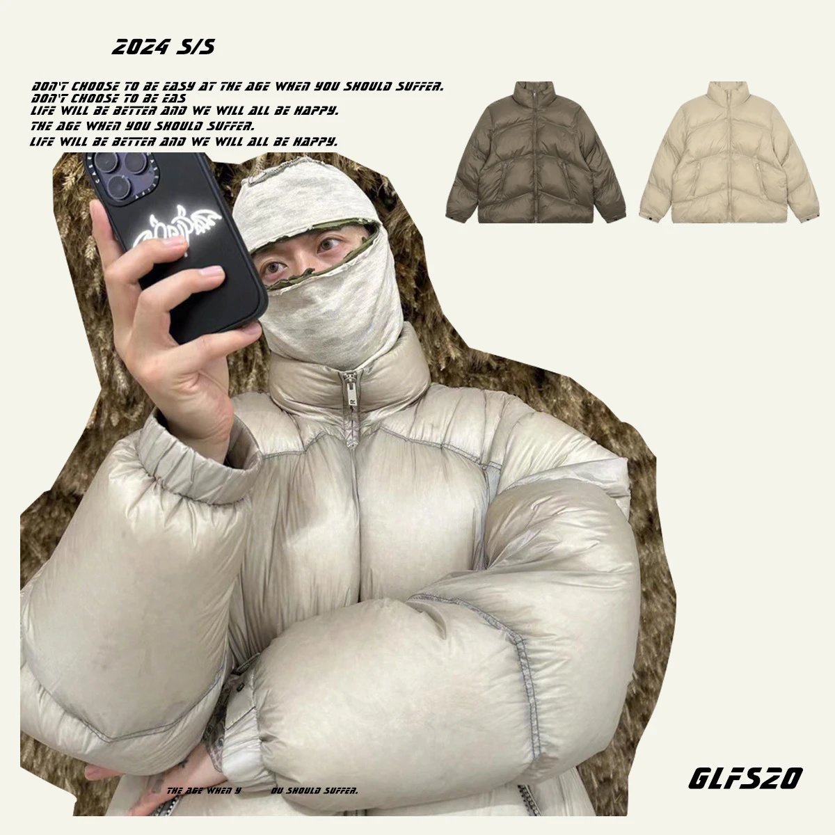 GLFS American Metal High Street Lightweight Hand-Stuffed Down Stand Collar Puffer Cotton Jacket Men Warm Thickened Cotton Coat: findsindex.com
