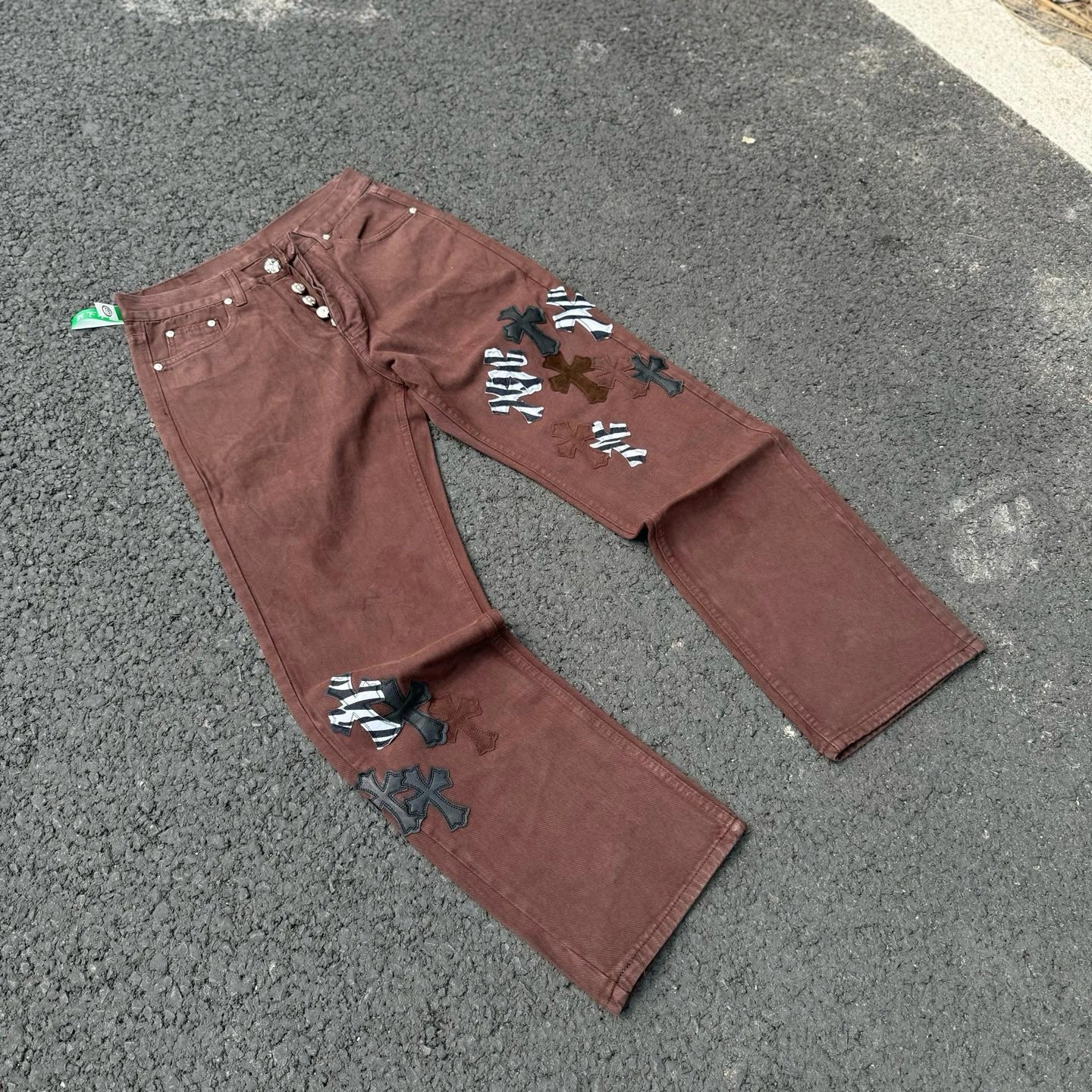 Chrome Hearts Cross Patch Brown Straight-Leg Jeans - 4