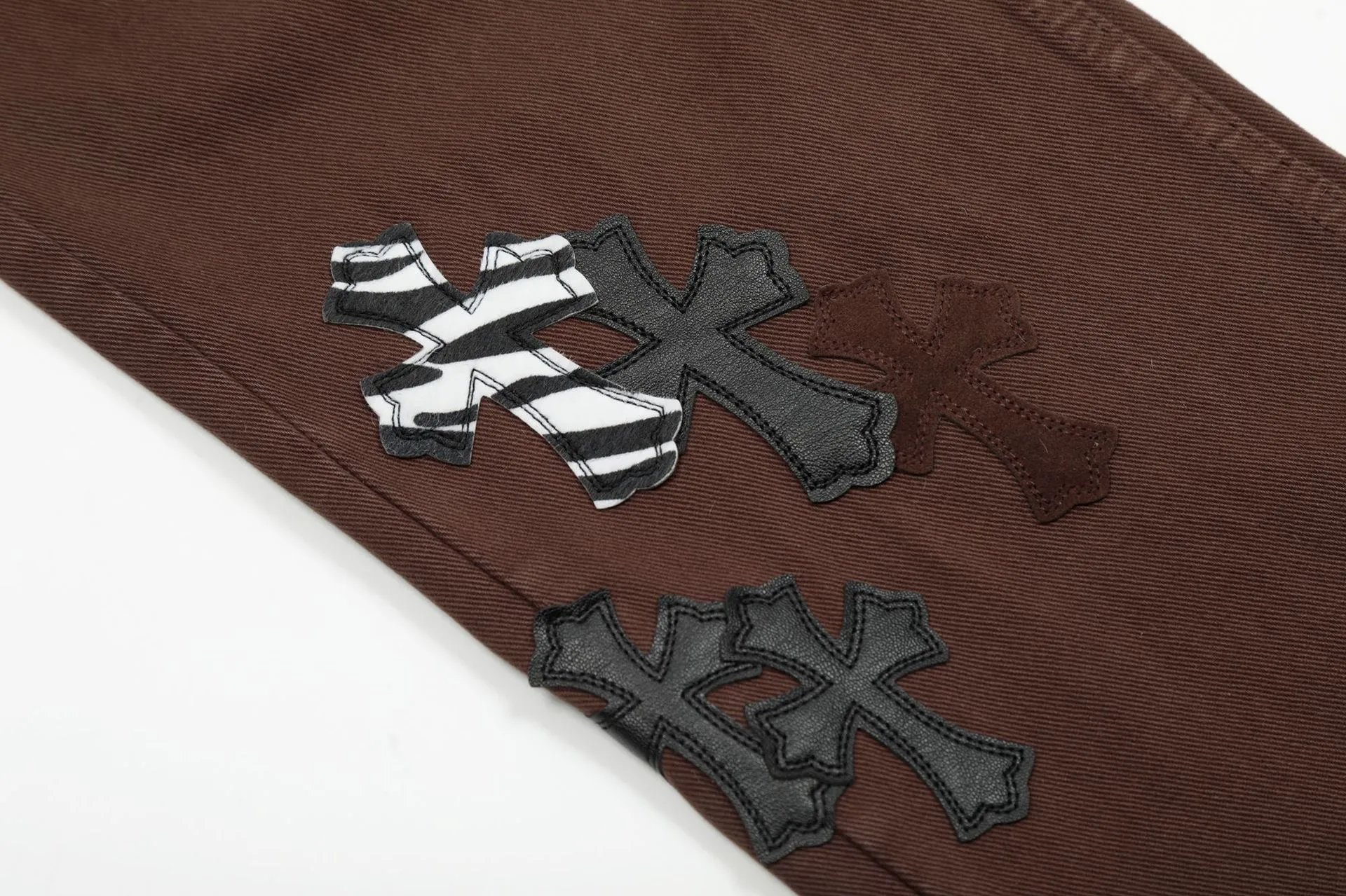 Chrome Hearts Cross Patch Brown Straight-Leg Jeans - 12