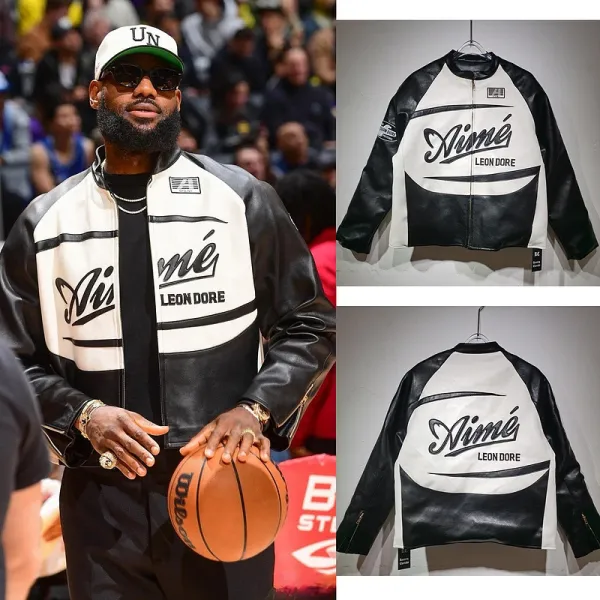 Aimé Leon Dore Leather Racing Jacket Black and White - 3