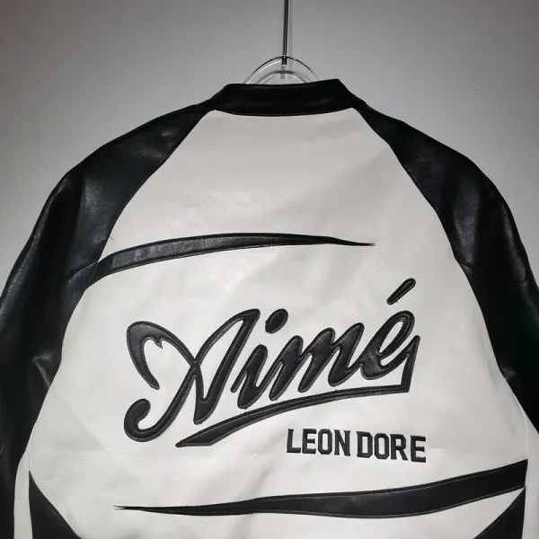 Aimé Leon Dore Leather Racing Jacket Black and White - 21