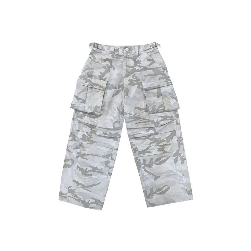 Design Cargo Pants White Gray Camo Print