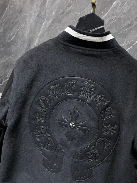 Chrome Hearts Varsity Jacket Black with Cross Embroidery and Silver Studs - 16