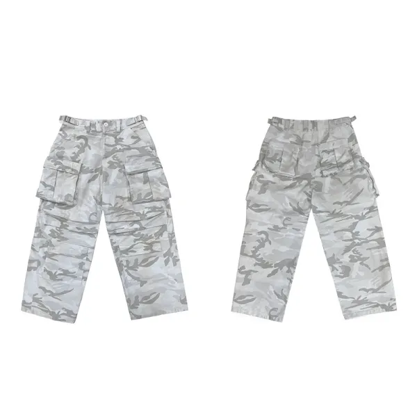 Design Cargo Pants White Gray Camo Print - 6