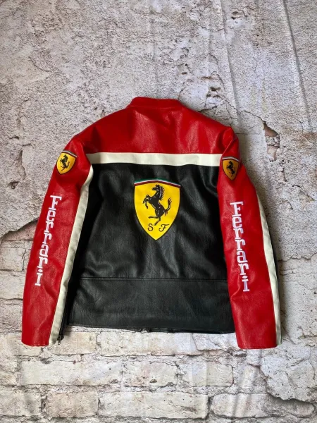 Ferrari Racing Jacket Red Black White Leather Jacket - 2