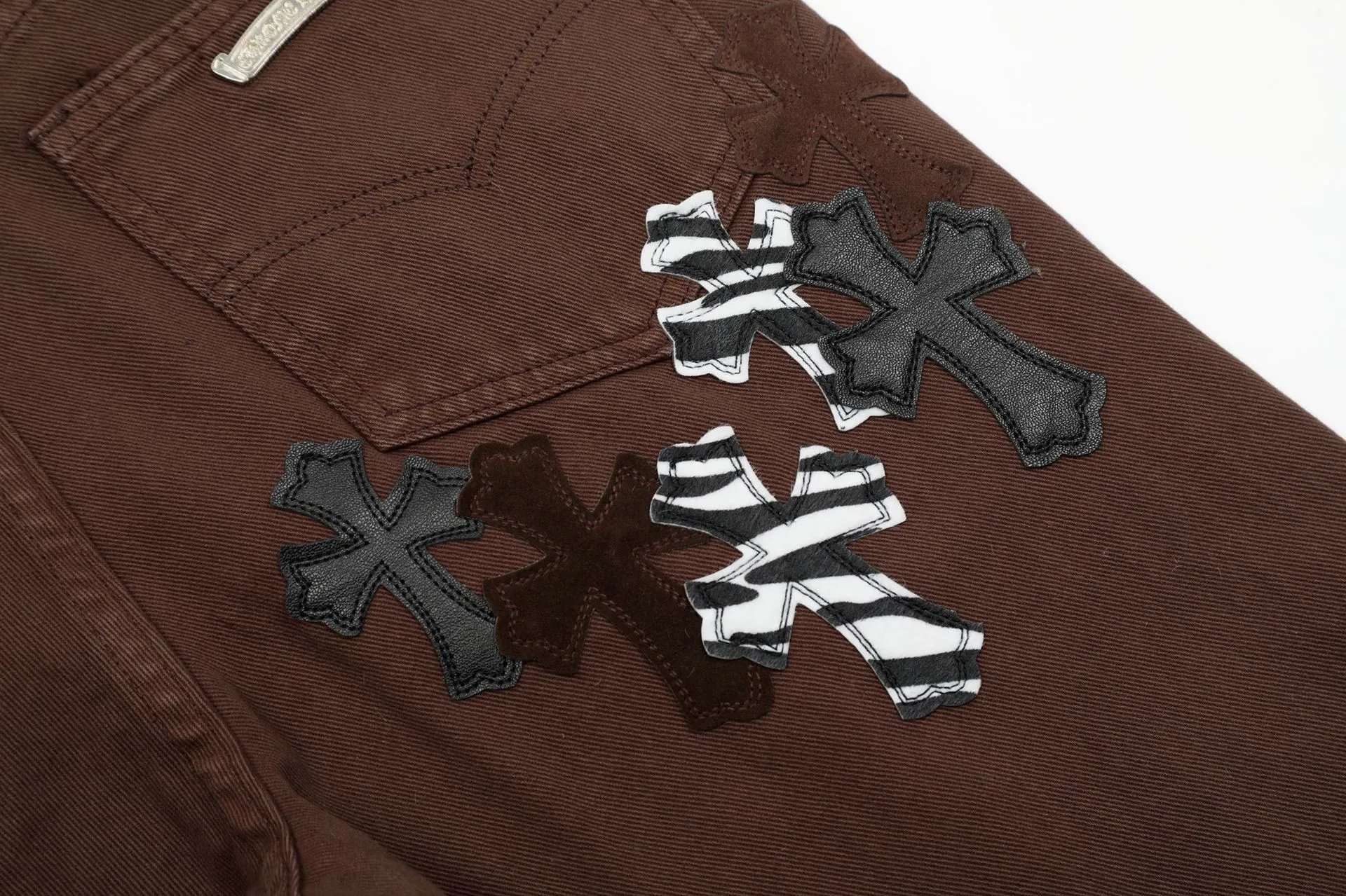 Chrome Hearts Cross Patch Brown Straight-Leg Jeans - 13