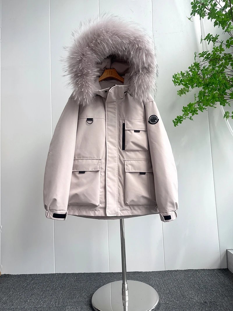 Design Parka Jacket with Faux Fur Hood in Pink - 11