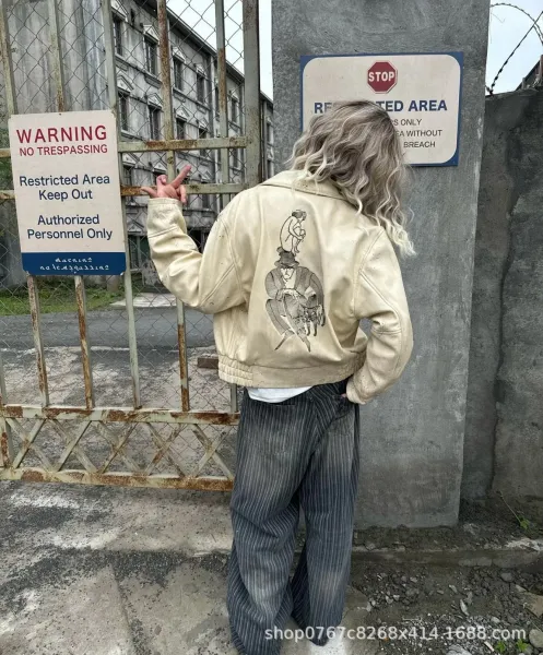 Enfants Riches Déprimés Paint-Splatter Leather Jacket Beige Outerwear - 11