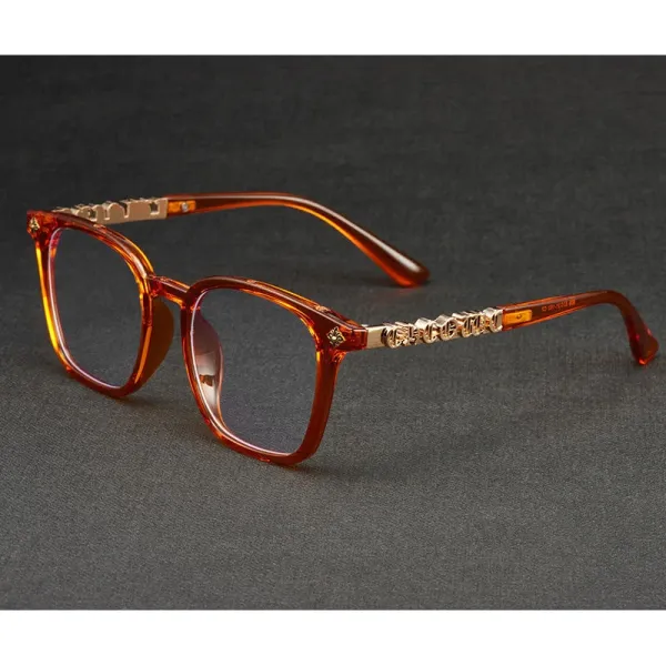 Design Amber Acetate Optical Glasses with Gold-tone Chain Detail Eyewear - 1