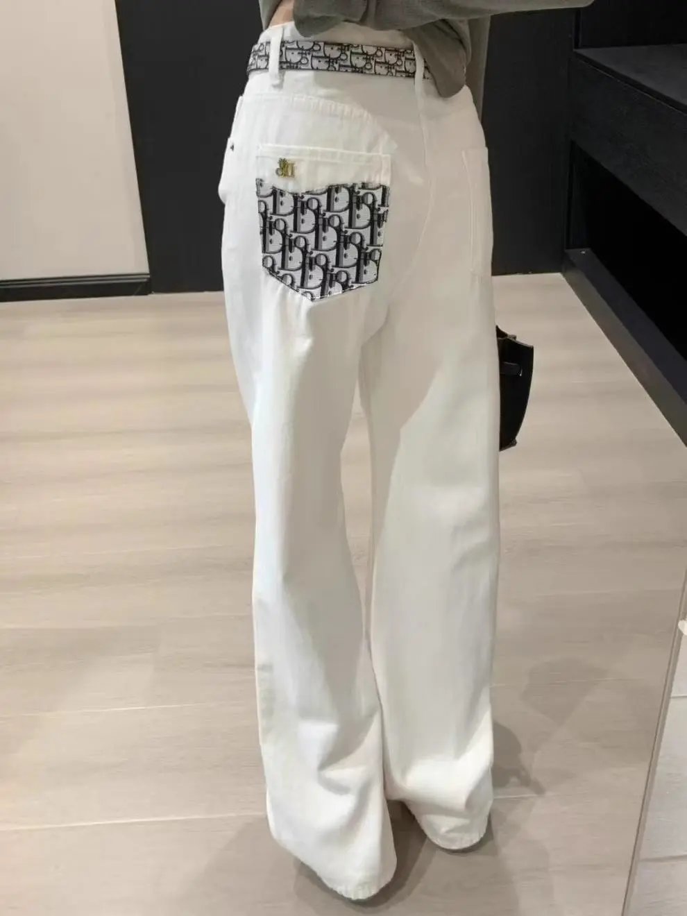 Dior Oblique Print Wide-Leg Jeans White - 4