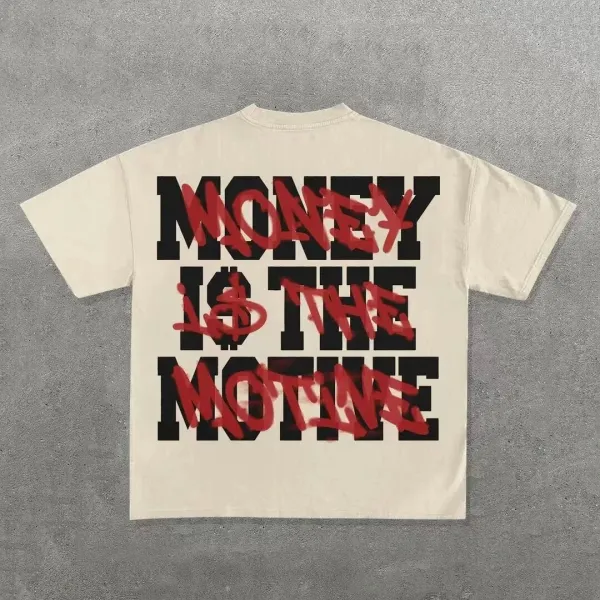 Design Money Is The Motive Graphic T-Shirt Beige - 1