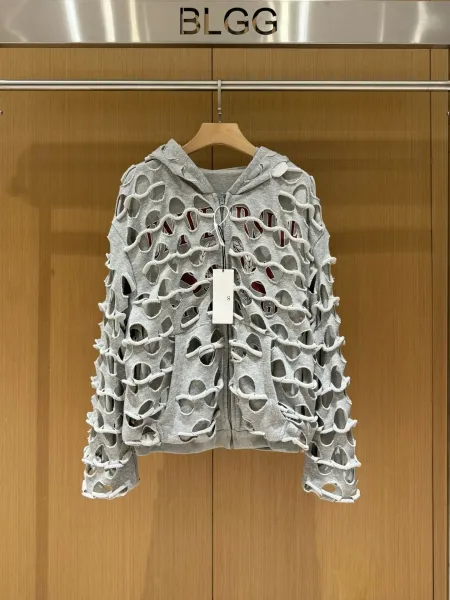 Design Distressed Mesh Hoodie and Academy Logo Hoodie Gray Set - 9