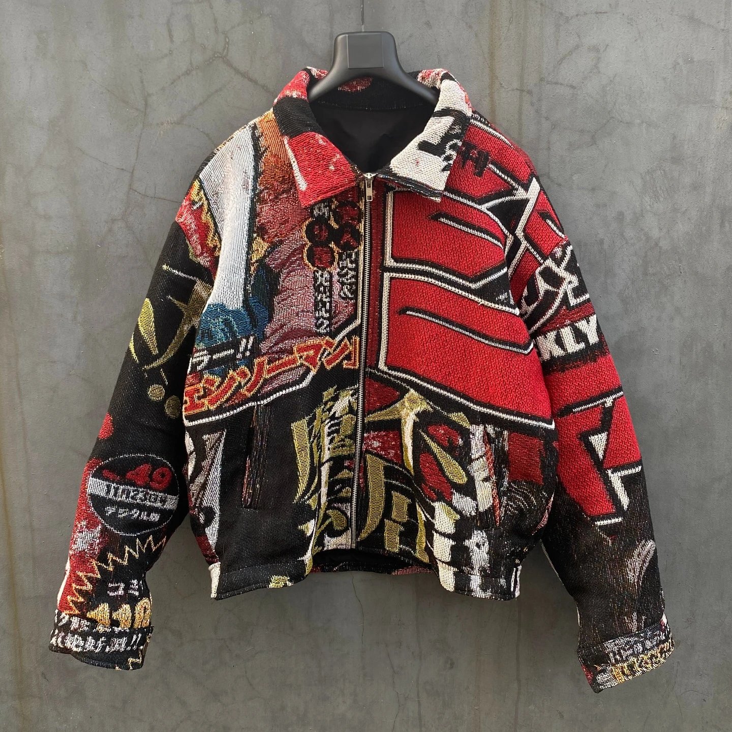 Design Graphic Jacquard Bomber Jacket Multicolor Outerwear.jacket - 3