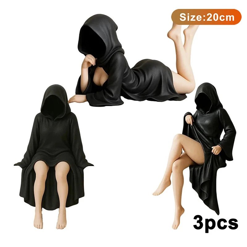 Other Black Robe Queen Mysterious Statue Halloween Series 3pcs Set Resin Figure