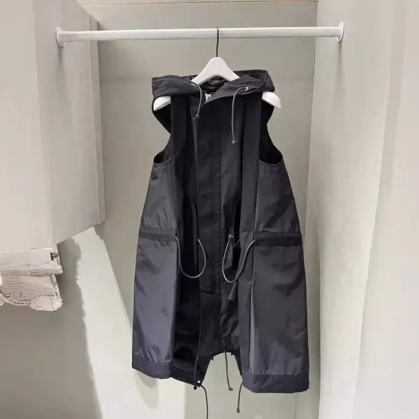 Design Hooded Vest Olive Green Technical Fabric Vest Outerwear.vest - 3