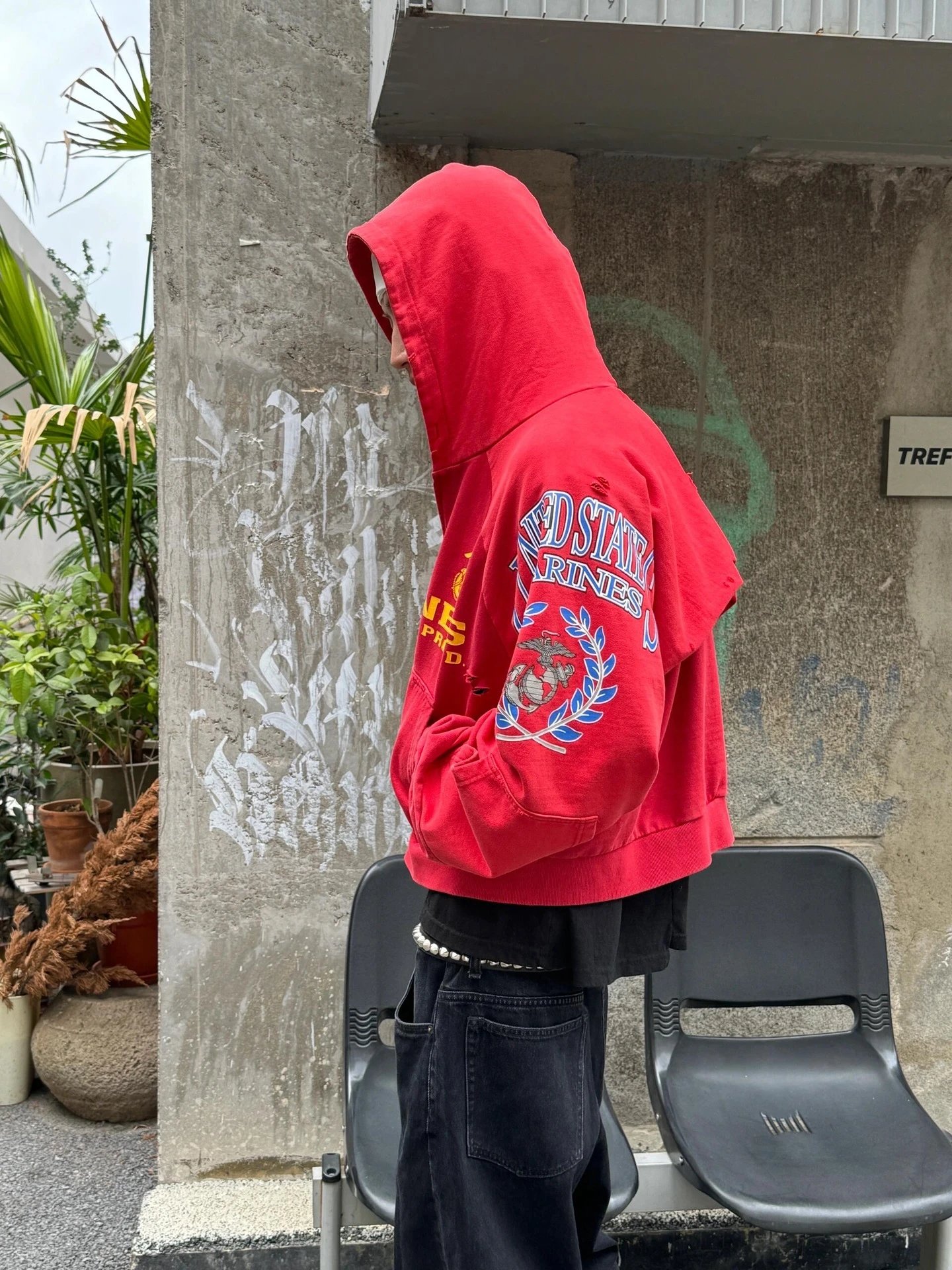 Design Marines x Unknown Brand Cropped Zip-Up Hoodie Red Hoodie - 14