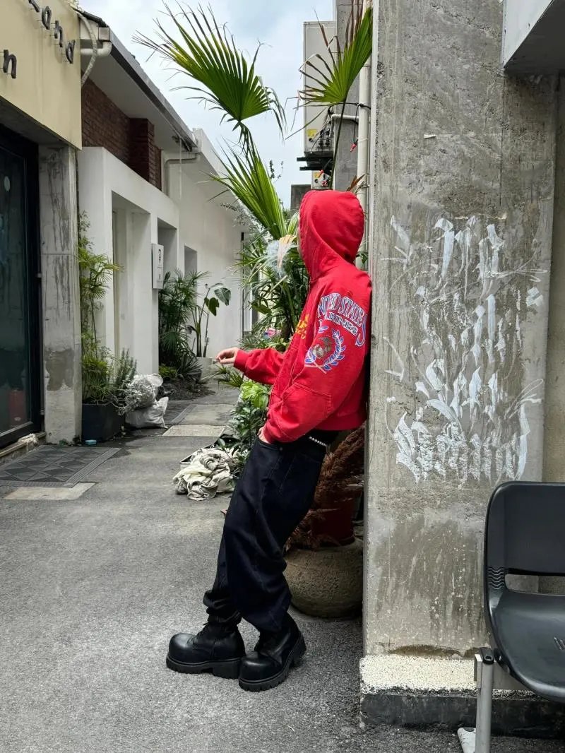 Design Marines x Unknown Brand Cropped Zip-Up Hoodie Red Hoodie - 16