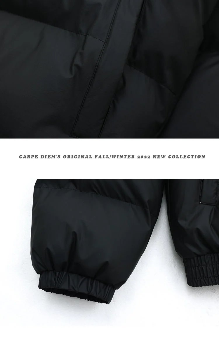 Design Puffer Jacket with Faux Fur Hood and Red Embroidered Logo Black Down-Jacket - 7