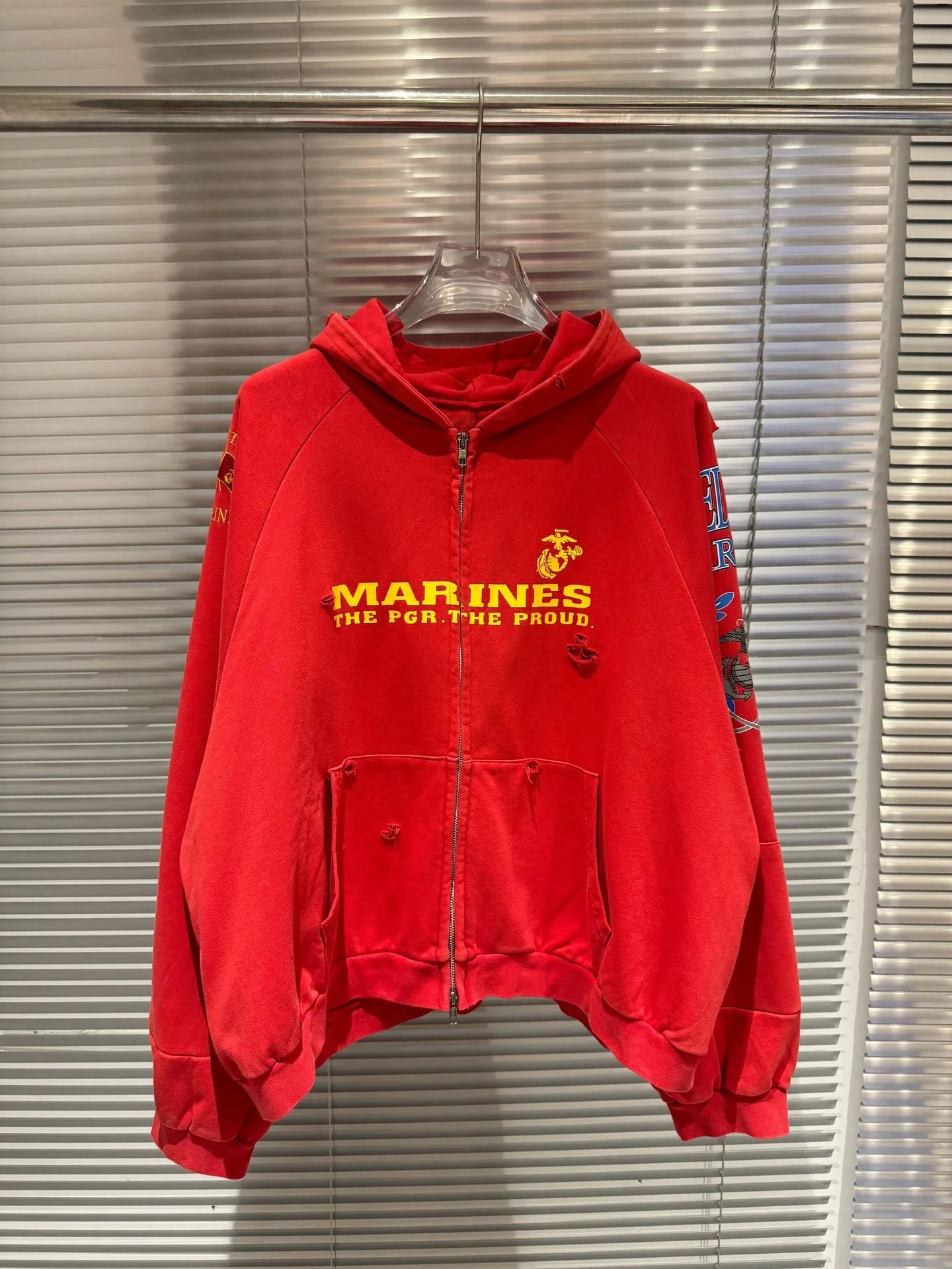 Design Marines x Unknown Brand Cropped Zip-Up Hoodie Red Hoodie - 25