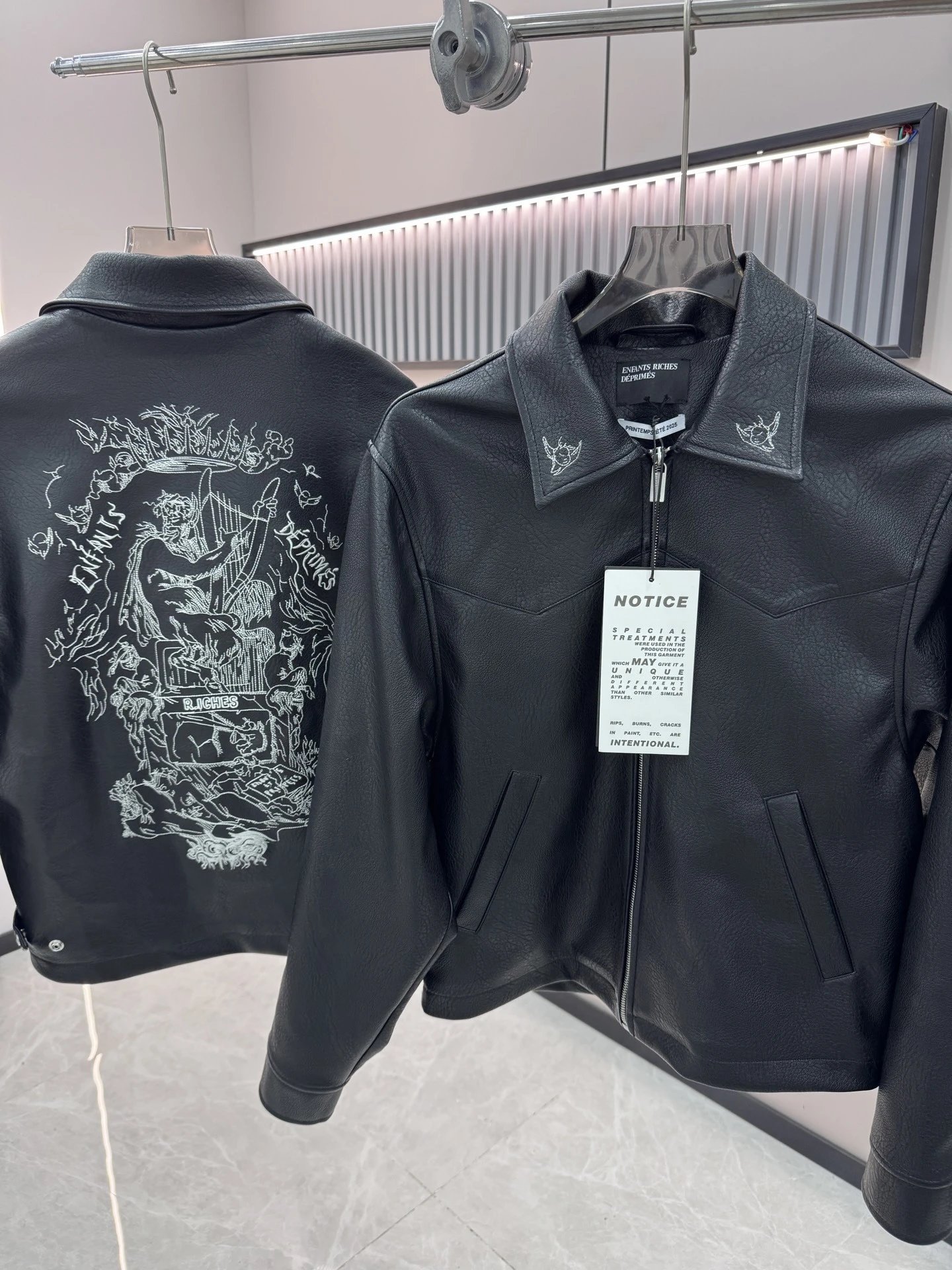 Enfants Riches Déprimés Leather Jacket Black with Back Print - 6